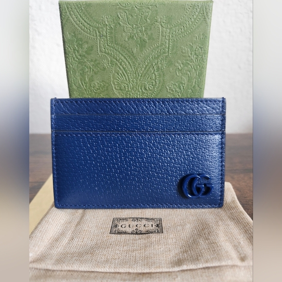 Gucci GG Marmont Leather Card Holder Royal Blue - Picture 1 of 9